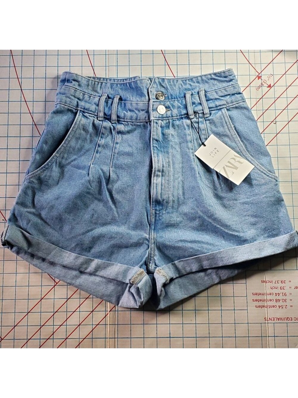 Zara Denim Shorts Women's Size 8 29" New High Waisted Jeans Cotton Double Button